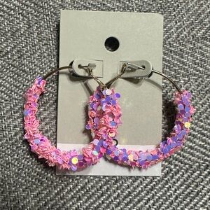 Pink sequin hoop earrings